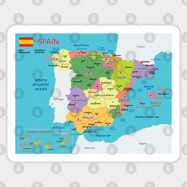 Administrative map of Spain Sticker by AliJun